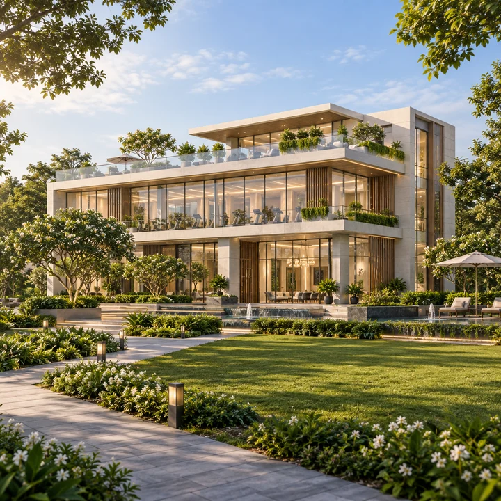 Prestige Bannerghatta Road clubhouse of ground and two upper floors, artist's impression