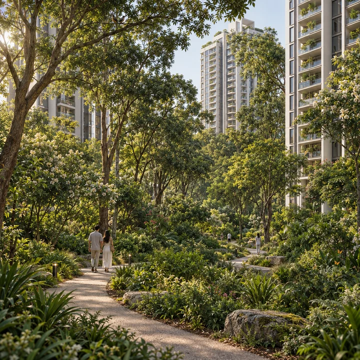 Prestige Bannerghatta Road green belt with native planting, artist's impression